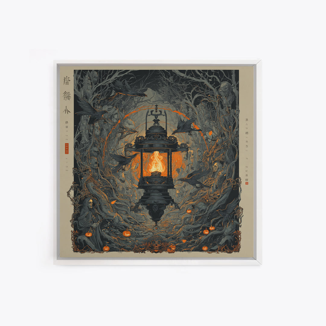 The Lantern Specter, Square Wall Art, Gothic Horror Wall Art, Framed Canvas Print, Halloween Wall Decor, Gothic Home Decor, Halloween Decor