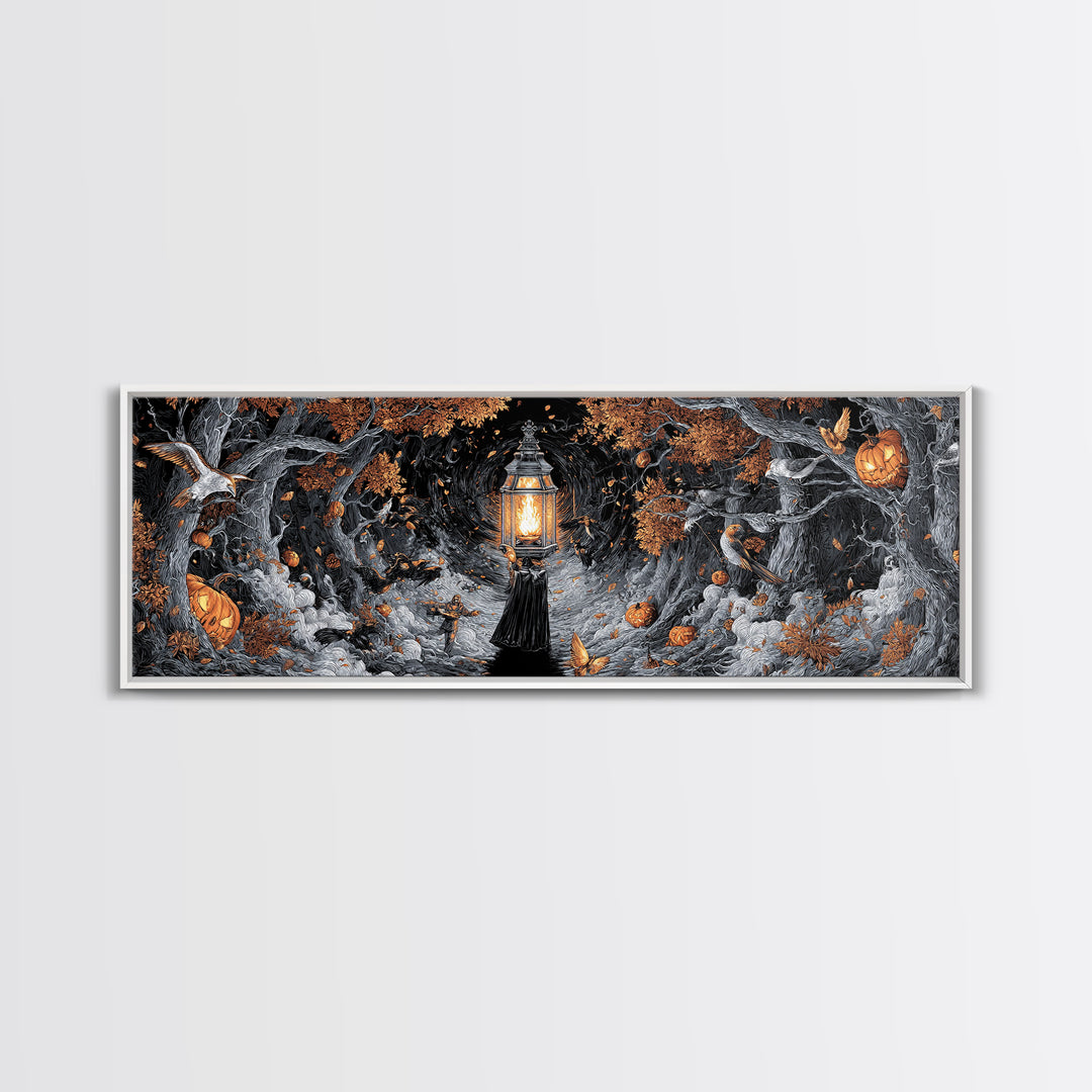 The Lantern Specter, Extra Wide Wall Art, Gothic Horror Wall Art, Framed Canvas Print, Halloween Wall Decor, Gothic Home Decor