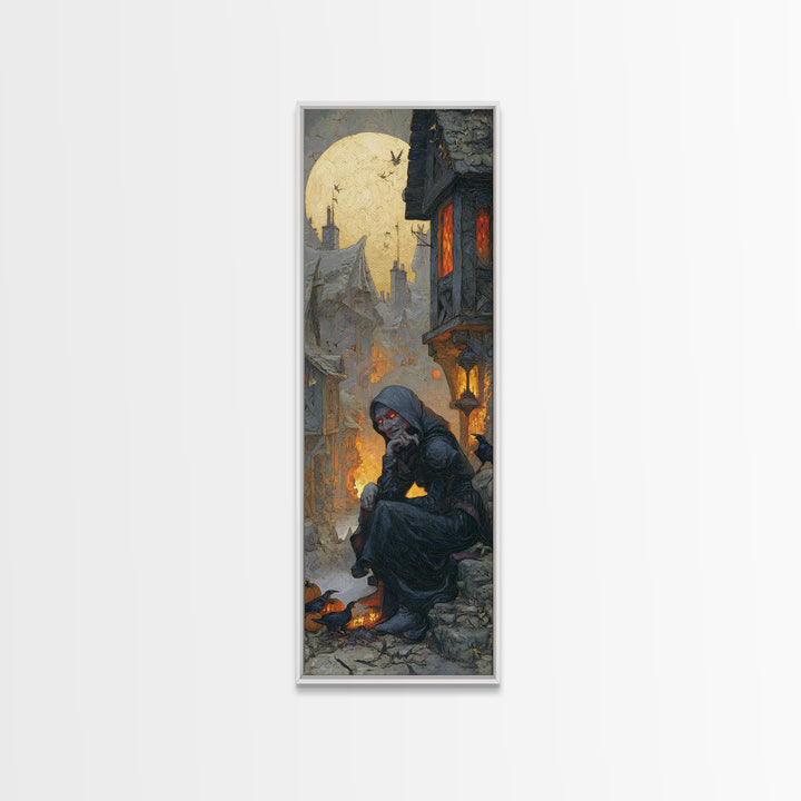 The Red-Eyed Night Hag, Tall Narrow Wall Art, Spooky Home Decor, Canvas Print, Halloween Wall Decor, Gothic Home Decor