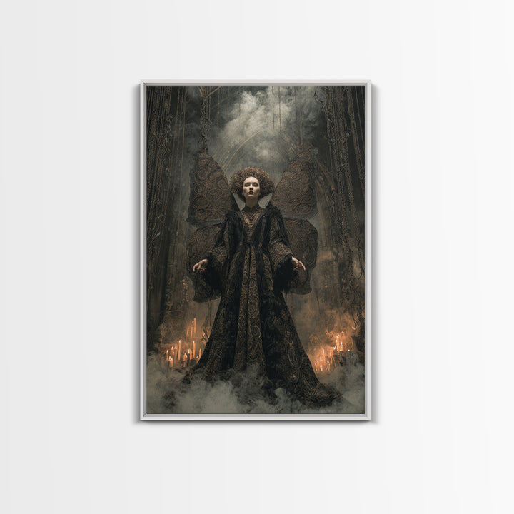 The Velvet Moth Witch, Vertical Wall Art, Macabre Wall Art, Framed Canvas Print, Halloween Wall Decor, Gothic Home Decor, Halloween Decor