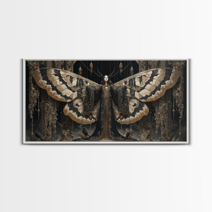 The Velvet Moth Witch, Wide Panoramic Art, Dark Halloween Decor, Canvas Print, Halloween Wall Decor, Gothic Home Decor, Halloween Wall Art