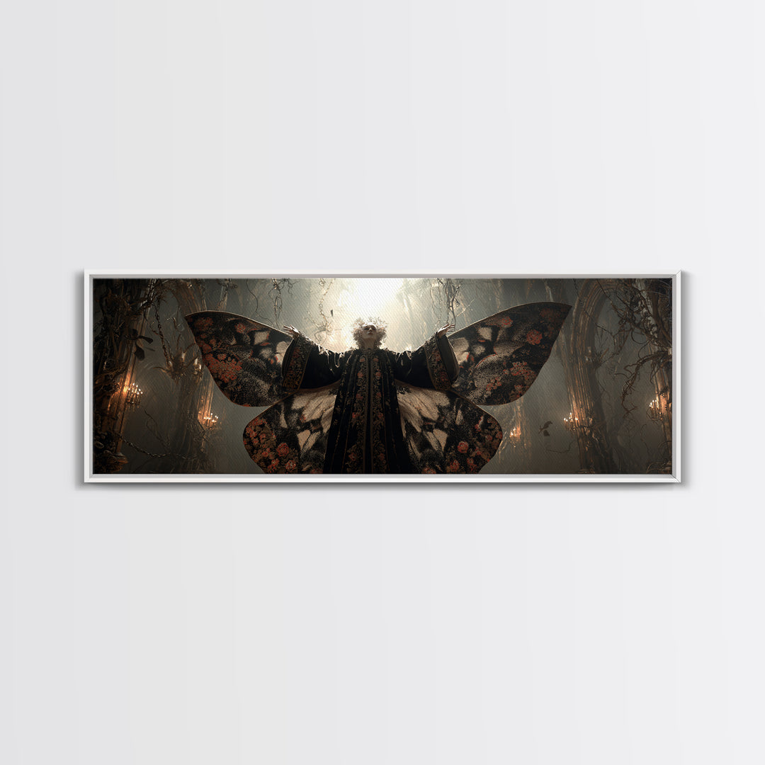 The Velvet Moth Witch, Extra Wide Wall Art, Gothic Horror Wall Art, Framed Canvas Print, Halloween Wall Decor, Gothic Home Decor