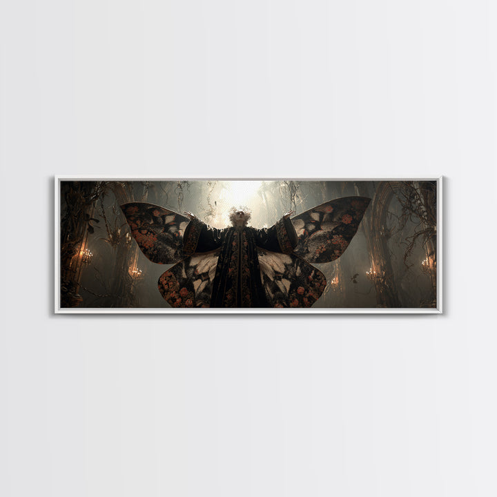 The Velvet Moth Witch, Extra Wide Wall Art, Gothic Horror Wall Art, Framed Canvas Print, Halloween Wall Decor, Gothic Home Decor