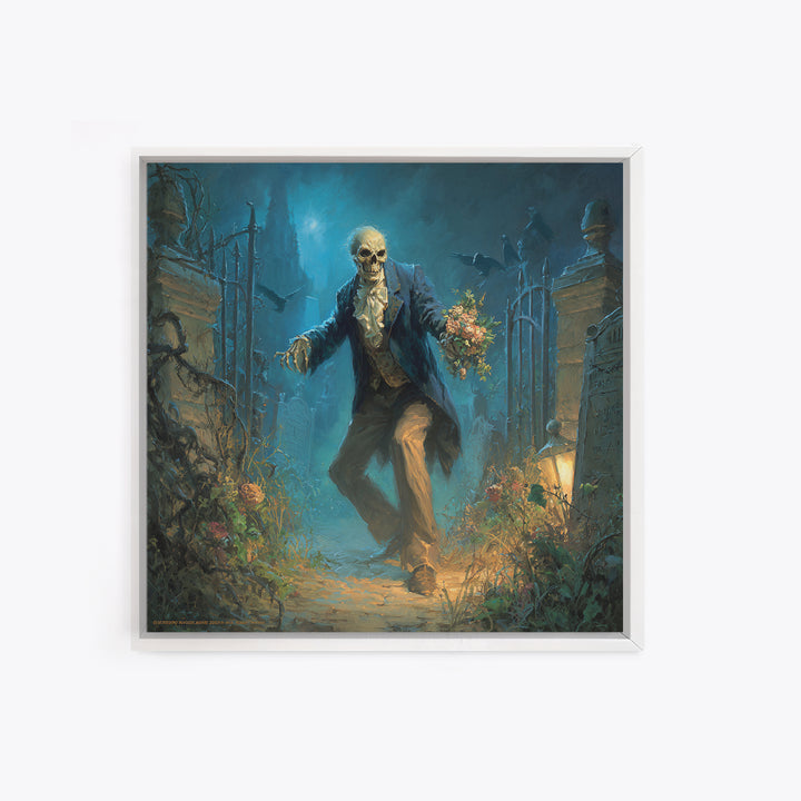 The Ghostly Groom, Square Wall Art, Gothic Horror Wall Art, Framed Canvas Print, Halloween Wall Decor, Gothic Home Decor