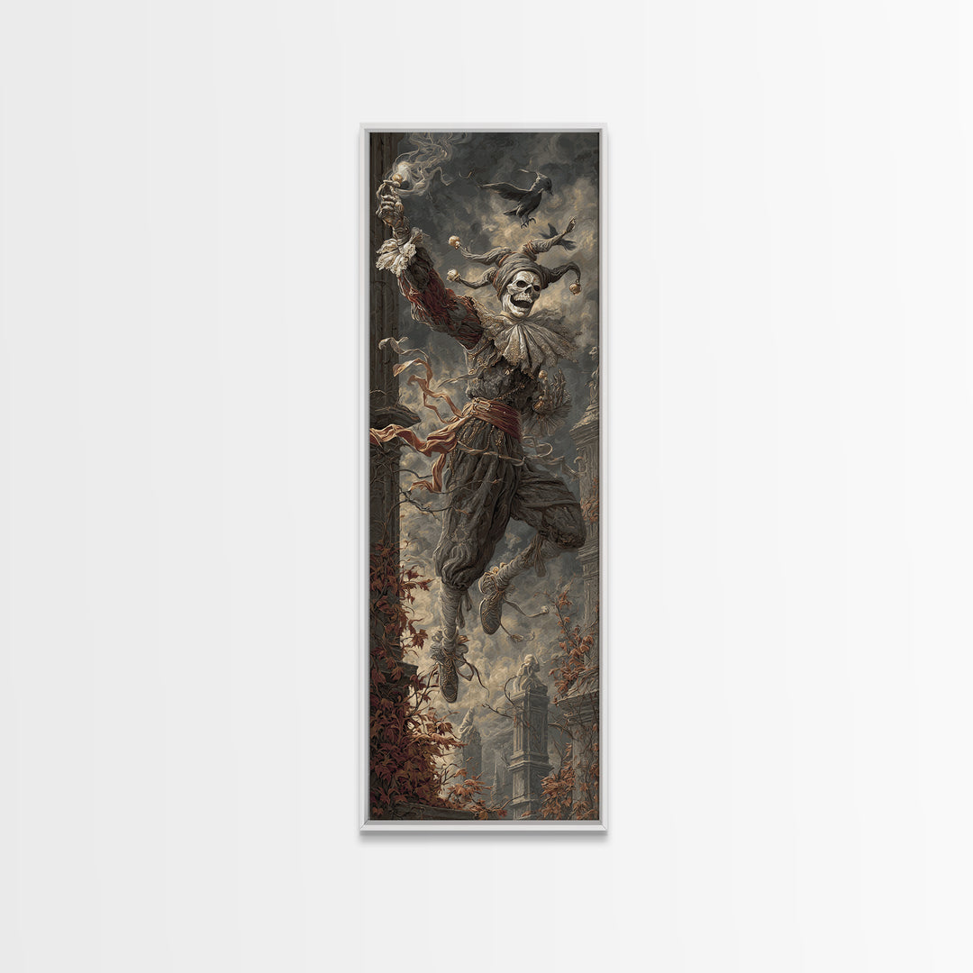 The Phantom Jester, Tall Narrow Wall Art, Dark Halloween Decor, Canvas Print, Halloween Wall Decor, Gothic Home Decor