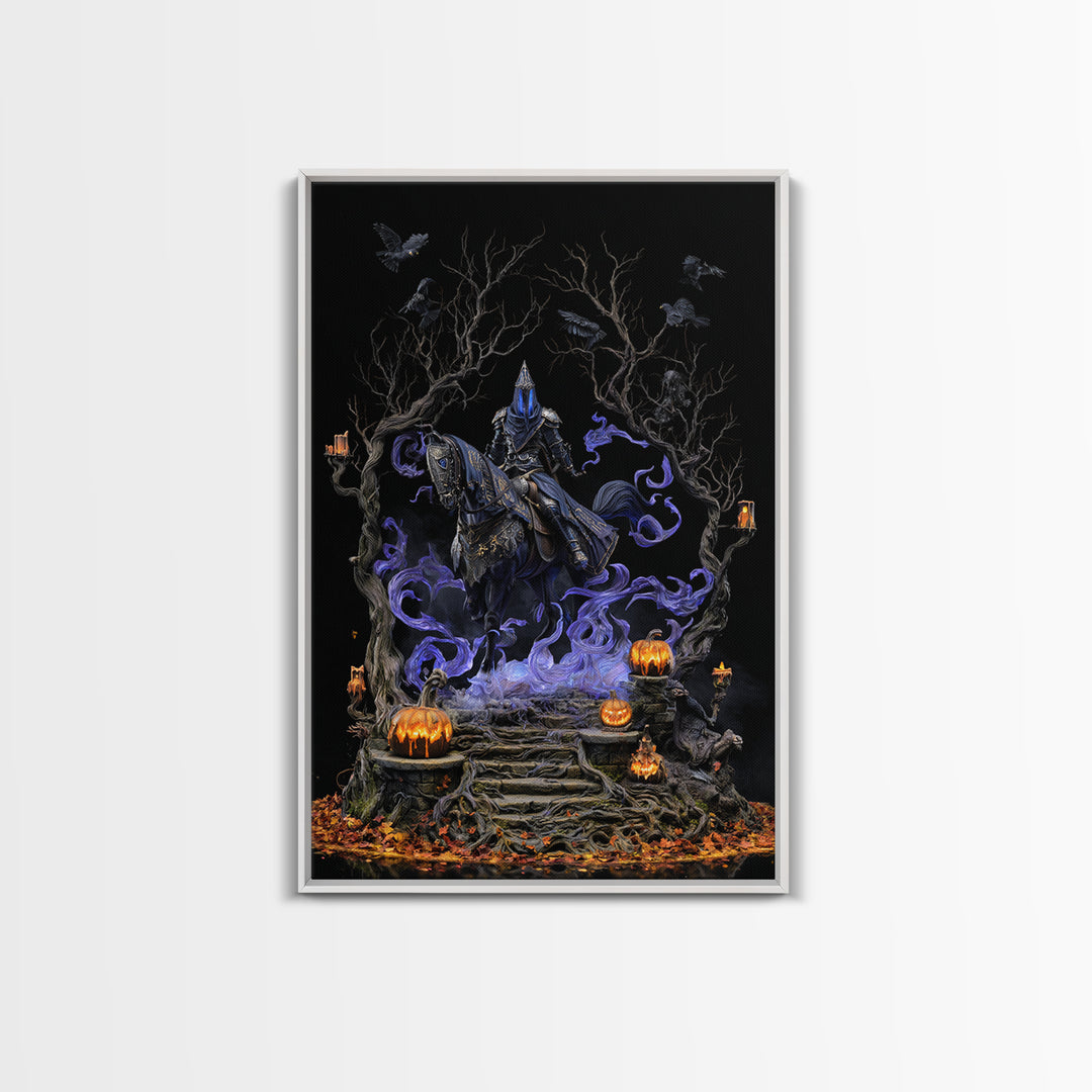 The Spectral Knight, Vertical Wall Art, Macabre Wall Art, Framed Canvas Print, Halloween Wall Decor, Gothic Home Decor, Spooky Wall Decor