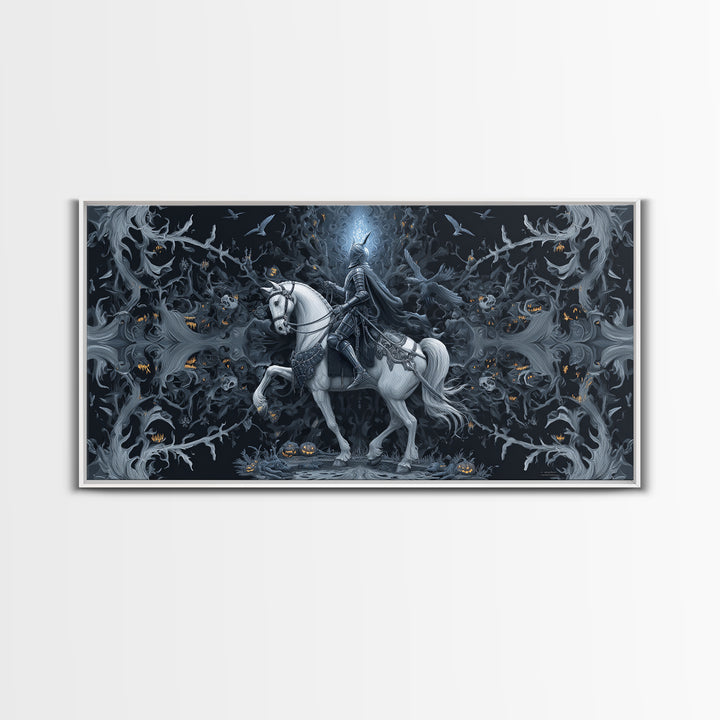 The Spectral Knight, Wide Panoramic Art, Spooky Home Decor, Canvas Print, Halloween Wall Decor, Gothic Home Decor, Spooky Wall Decor
