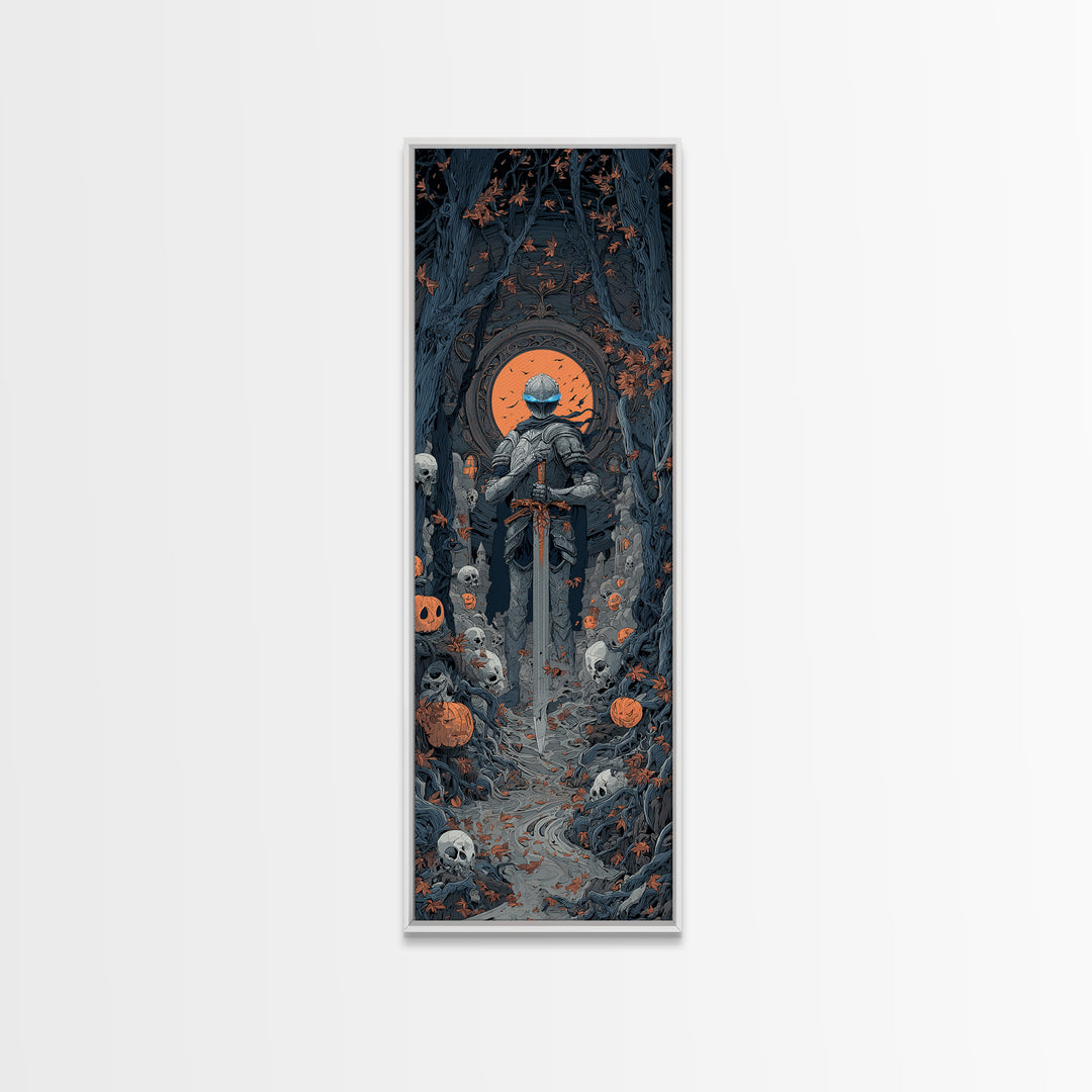 The Spectral Knight, Tall Narrow Wall Art, Haunted Gothic Art, Framed Canvas Print, Halloween Wall Decor, Gothic Home Decor