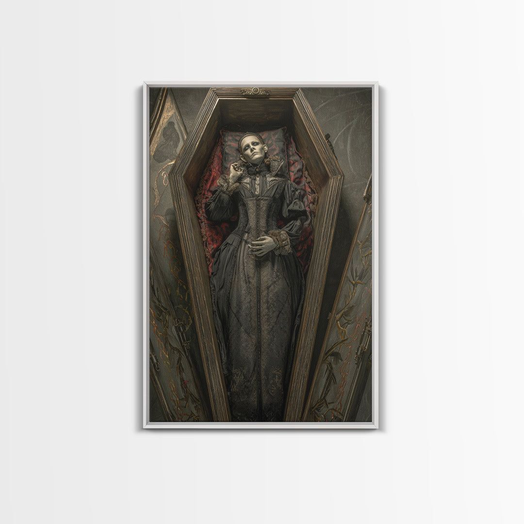 The Coffin Sleeper, Vertical Wall Art, Gothic Horror Wall Art, Framed Canvas Print, Halloween Wall Decor, Gothic Home Decor