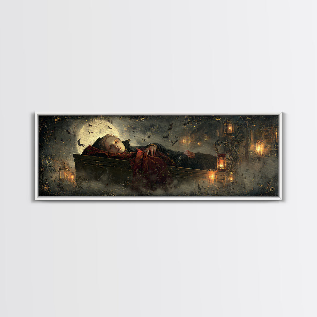 The Coffin Sleeper, Extra Wide Wall Art, Gothic Horror Wall Art, Framed Canvas Print, Halloween Wall Decor, Gothic Home Decor