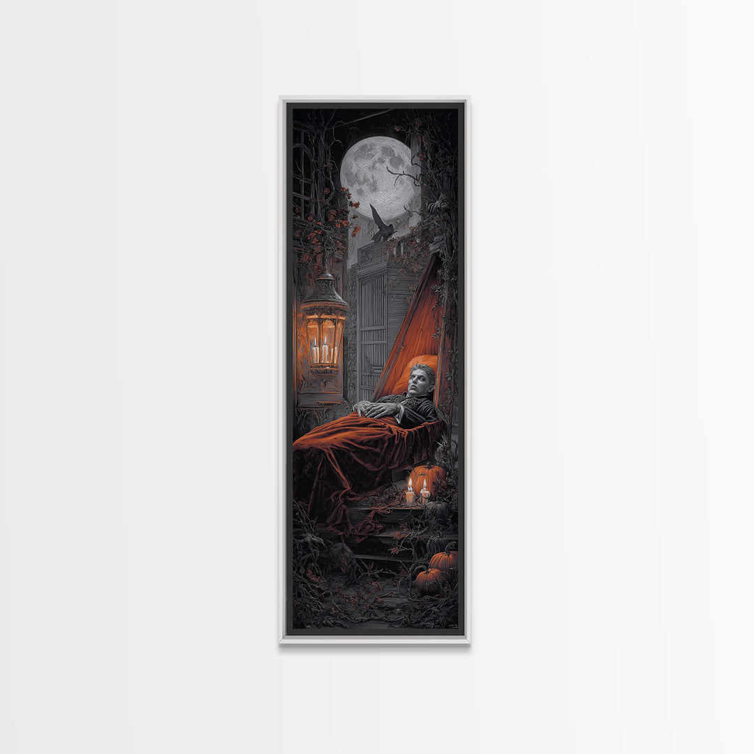 The Coffin Sleeper, Tall Narrow Wall Art, Spooky Home Decor, Canvas Print, Halloween Wall Decor, Gothic Home Decor, Spooky Wall Decor