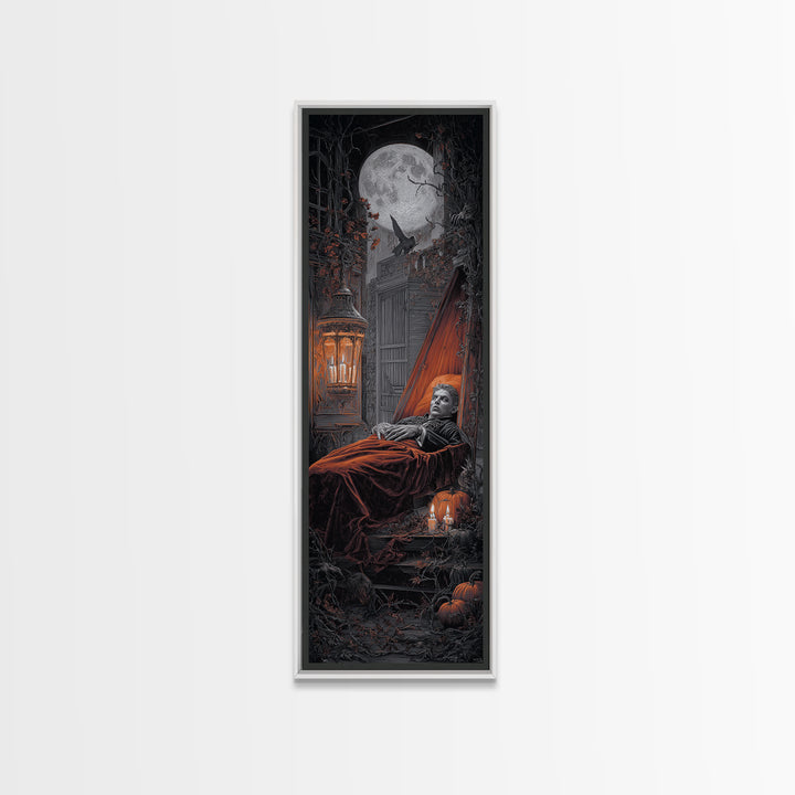 The Coffin Sleeper, Tall Narrow Wall Art, Spooky Home Decor, Canvas Print, Halloween Wall Decor, Gothic Home Decor, Spooky Wall Decor