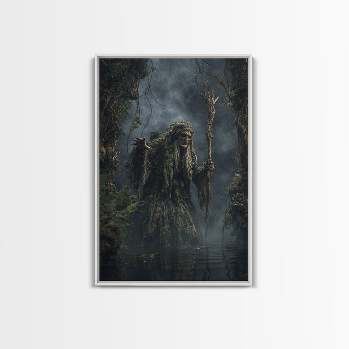 The Swamp Witch, Vertical Wall Art, Dark Halloween Decor, Canvas Print, Halloween Wall Decor, Gothic Home Decor, Seasonal Home Decor