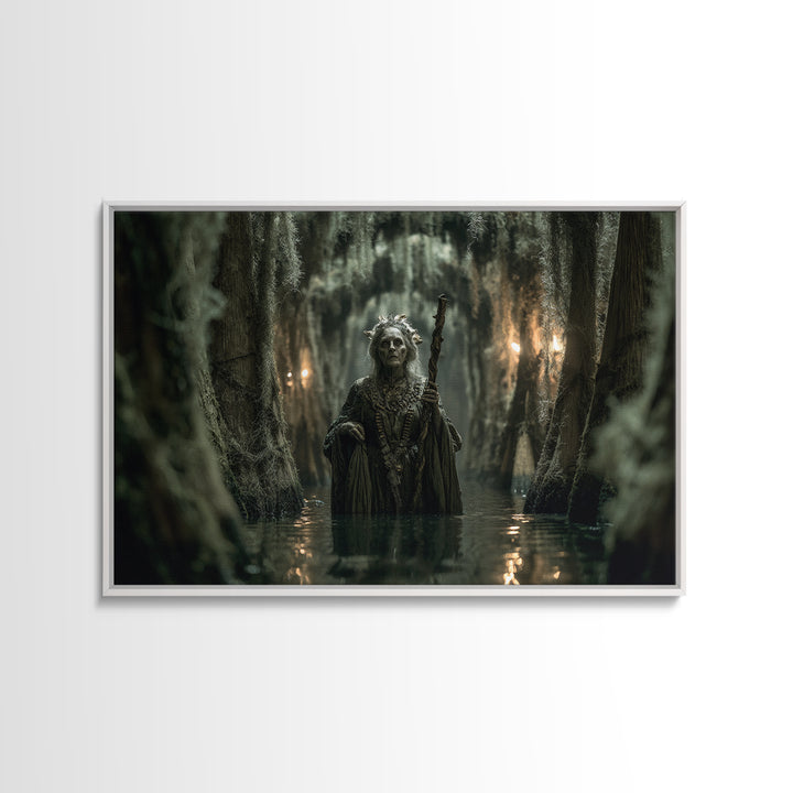 The Swamp Witch, Landscape Wall Art, Gothic Horror Wall Art, Framed Canvas Print, Halloween Wall Decor, Gothic Home Decor