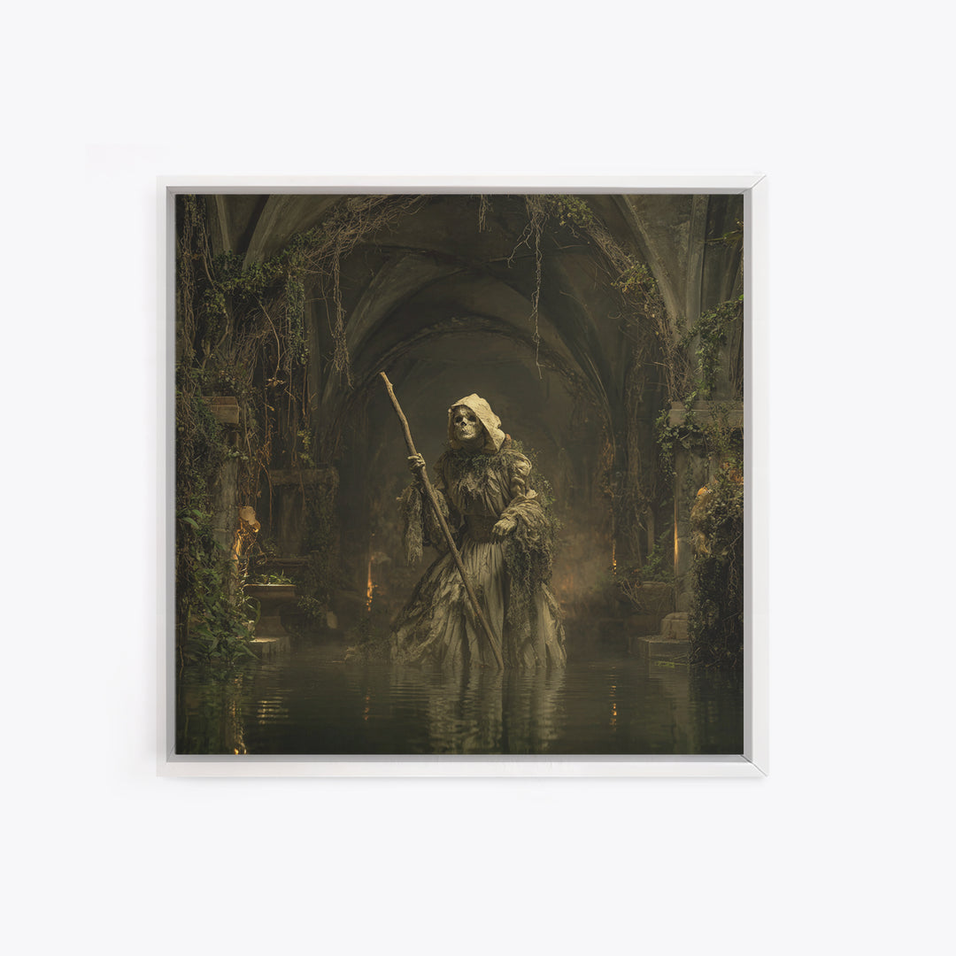 The Swamp Witch, Square Wall Art, Macabre Wall Art, Framed Canvas Print, Halloween Wall Decor, Gothic Home Decor, Seasonal Home Decor