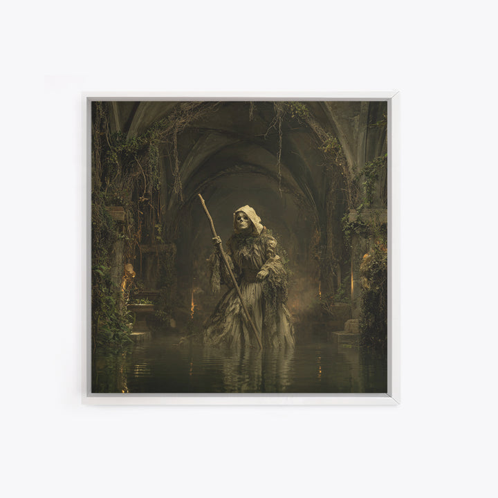The Swamp Witch, Square Wall Art, Macabre Wall Art, Framed Canvas Print, Halloween Wall Decor, Gothic Home Decor, Seasonal Home Decor