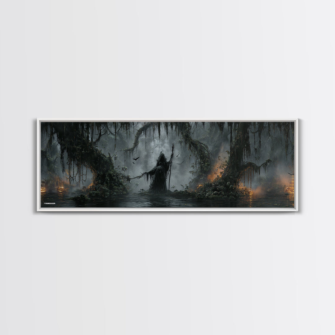 The Swamp Witch, Extra Wide Wall Art, Spooky Home Decor, Canvas Print, Halloween Wall Decor, Gothic Home Decor, Macabre Wall Art