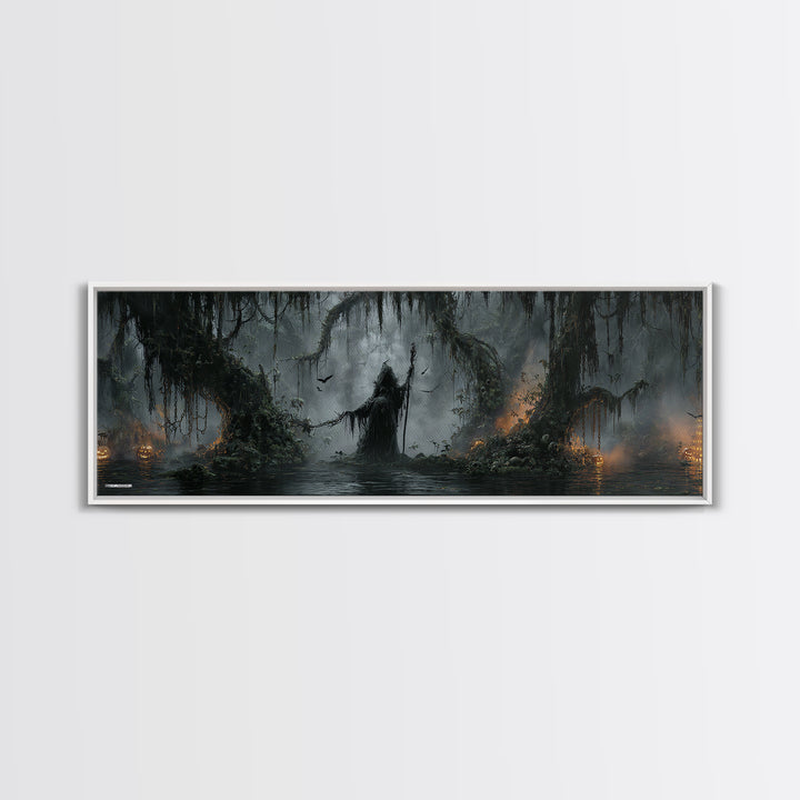 The Swamp Witch, Extra Wide Wall Art, Spooky Home Decor, Canvas Print, Halloween Wall Decor, Gothic Home Decor, Macabre Wall Art