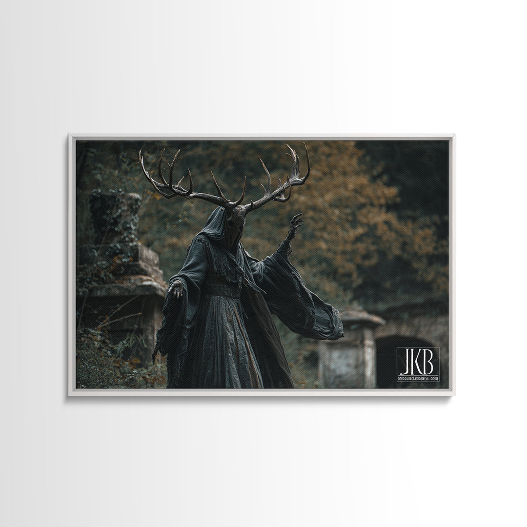 The Antlered Forest Spirit, Landscape Wall Art, Dark Halloween Decor, Canvas Print, Halloween Wall Decor, Gothic Home Decor