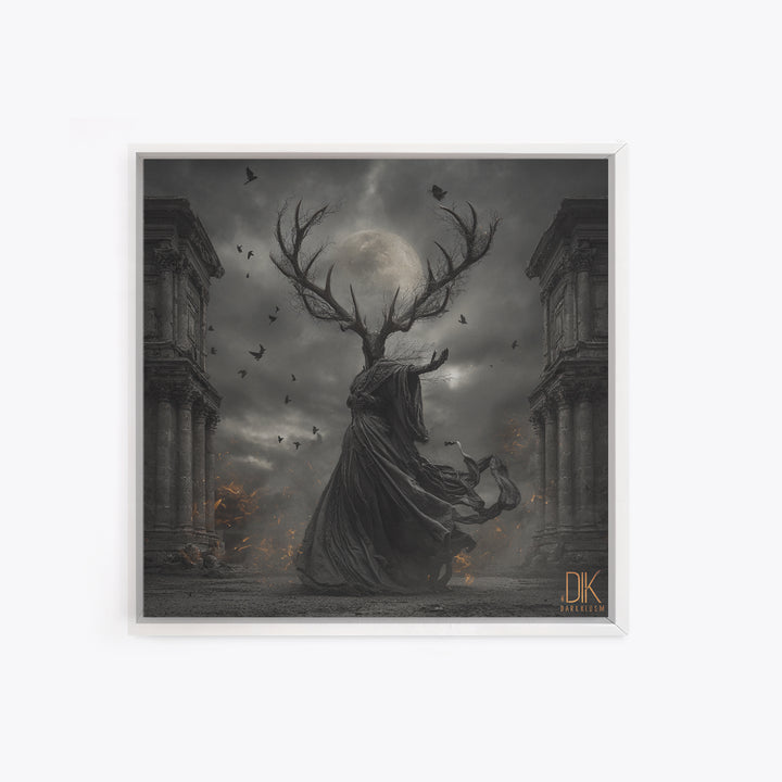 The Antlered Forest Spirit, Square Wall Art, Haunted Gothic Art, Framed Canvas Print, Halloween Wall Decor, Gothic Home Decor