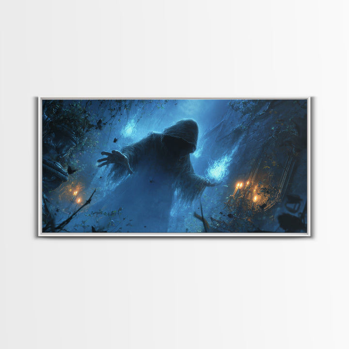 The Will-O'-The-Wisp Shepherd, Wide Panoramic Art, Gothic Horror Wall Art, Framed Canvas Print, Halloween Wall Decor, Gothic Home Decor