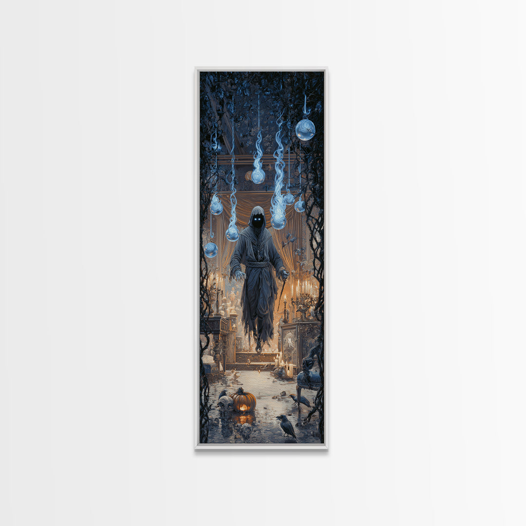 The Will-O'-The-Wisp Shepherd, Tall Narrow Wall Art, Dark Halloween Decor, Canvas Print, Halloween Wall Decor, Gothic Home Decor