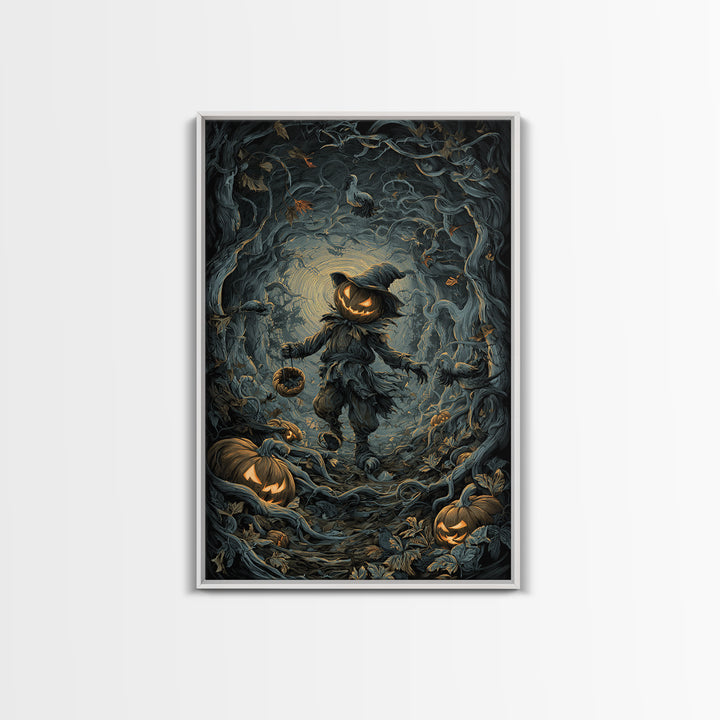 The Pumpkin Patch Goblin, Vertical Wall Art, Macabre Wall Art, Framed Canvas Print, Halloween Wall Decor, Gothic Home Decor