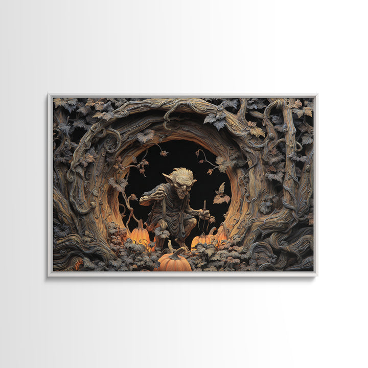 The Pumpkin Patch Goblin, Landscape Wall Art, Dark Halloween Decor, Canvas Print, Halloween Wall Decor, Gothic Home Decor