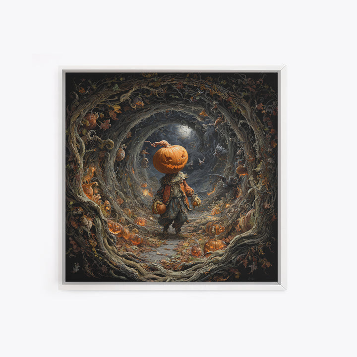 The Pumpkin Patch Goblin, Square Wall Art, Haunted Gothic Art, Framed Canvas Print, Halloween Wall Decor, Gothic Home Decor