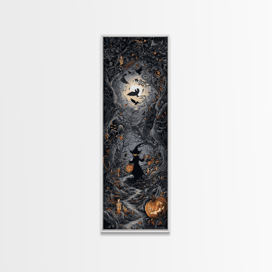 The Pumpkin Patch Goblin, Tall Narrow Wall Art, Haunted Gothic Art, Framed Canvas Print, Halloween Wall Decor, Gothic Home Decor
