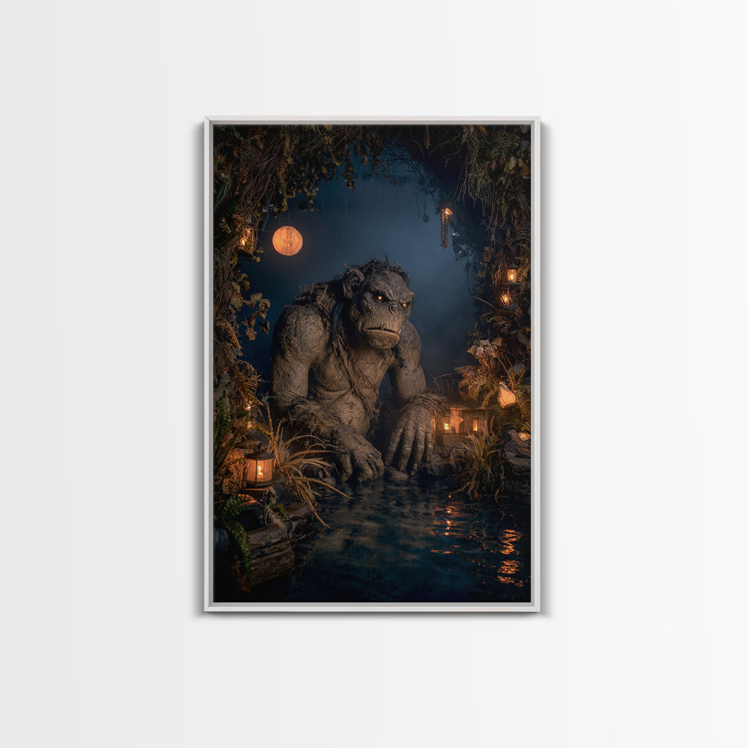 The Bridge Troll At Midnight, Vertical Wall Art, Dark Halloween Decor, Canvas Print, Halloween Wall Decor, Gothic Home Decor
