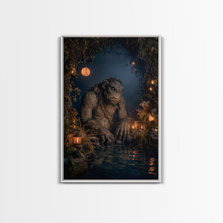 The Bridge Troll At Midnight, Vertical Wall Art, Dark Halloween Decor, Canvas Print, Halloween Wall Decor, Gothic Home Decor
