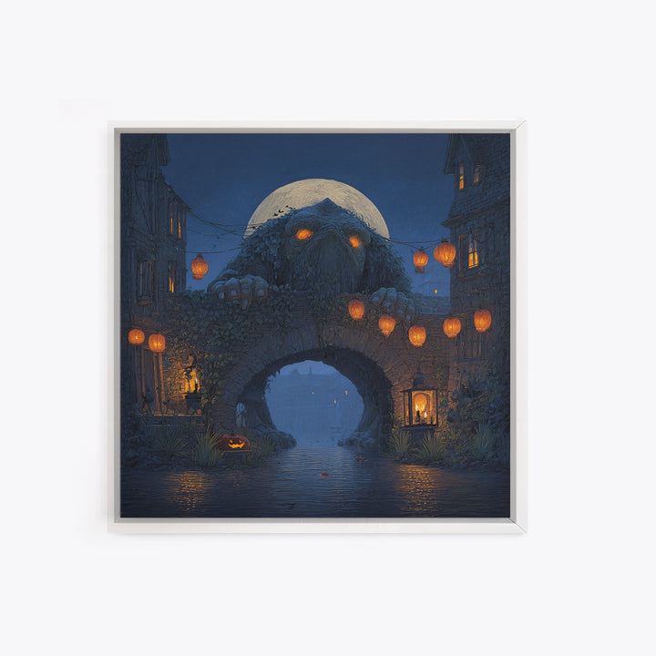 The Bridge Troll At Midnight, Square Wall Art, Spooky Home Decor, Canvas Print, Halloween Wall Decor, Gothic Home Decor, Halloween Decor