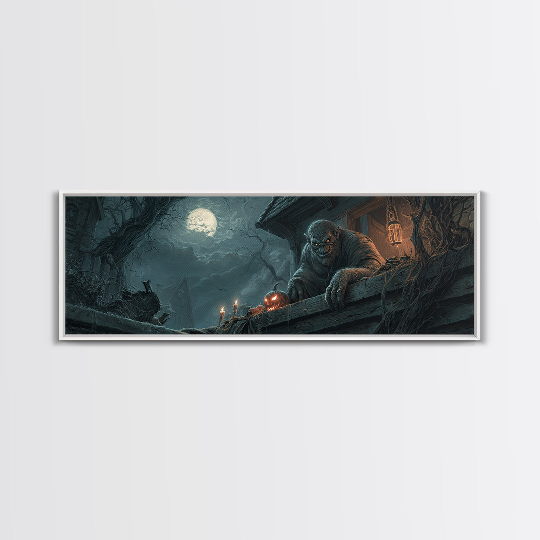 The Bridge Troll At Midnight, Extra Wide Wall Art, Dark Fantasy Wall Art, Canvas Print, Halloween Wall Decor, Gothic Home Decor