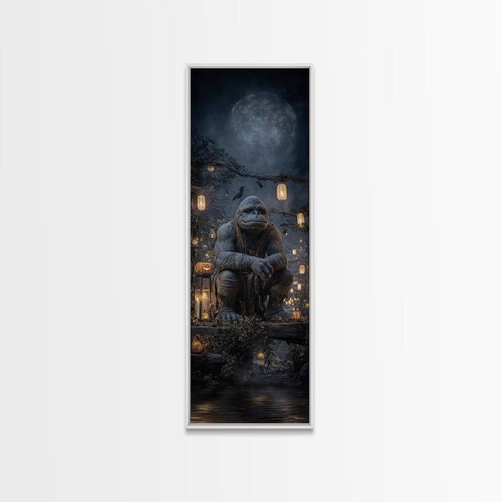 The Bridge Troll At Midnight, Tall Narrow Wall Art, Macabre Wall Art, Framed Canvas Print, Halloween Wall Decor, Gothic Home Decor