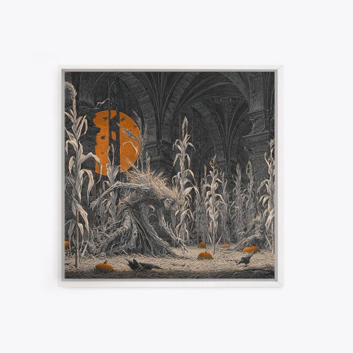 The Cornfield Crawler, Square Wall Art, Gothic Horror Wall Art, Framed Canvas Print, Halloween Wall Decor, Gothic Home Decor