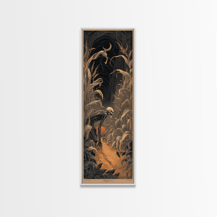 The Cornfield Crawler, Tall Narrow Wall Art, Macabre Wall Art, Framed Canvas Print, Halloween Wall Decor, Gothic Home Decor