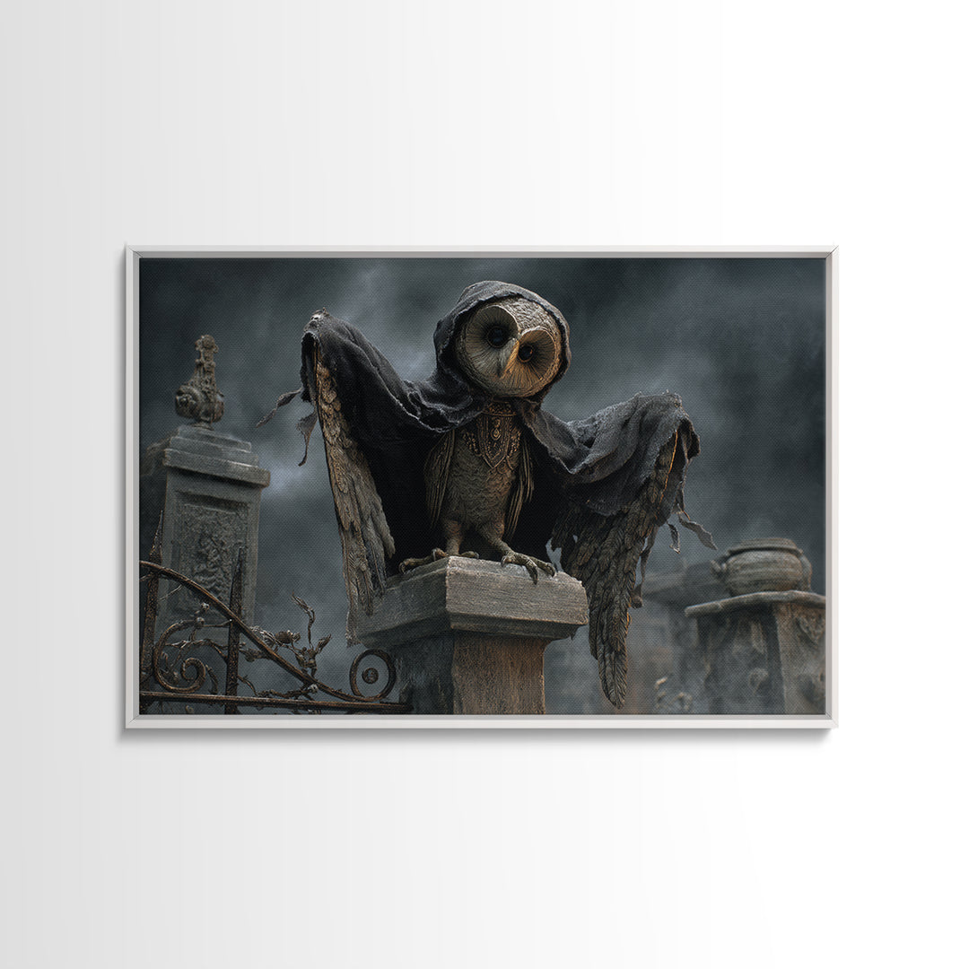 The Owl-Faced Omen, Landscape Wall Art, Dark Halloween Decor, Canvas Print, Halloween Wall Decor, Gothic Home Decor, Spooky Wall Decor