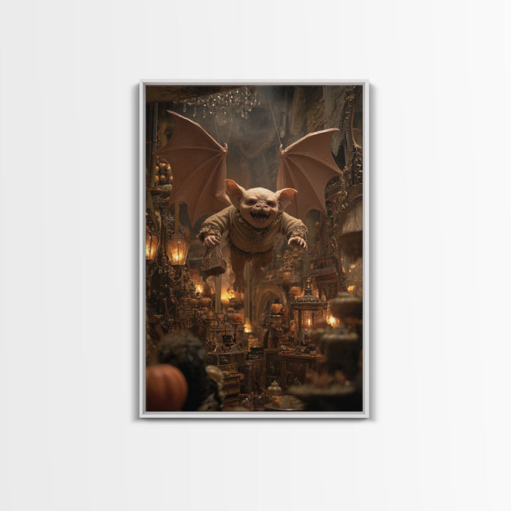 The Bat-Winged Imp, Vertical Wall Art, Macabre Wall Art, Framed Canvas Print, Halloween Wall Decor, Gothic Home Decor, Spooky Wall Decor