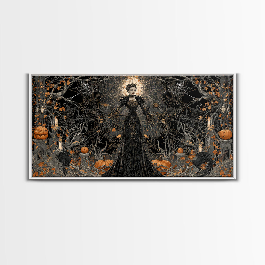 The Spider Queen, Wide Panoramic Art, Dark Halloween Decor, Canvas Print, Halloween Wall Decor, Gothic Home Decor, Dark Fantasy Art