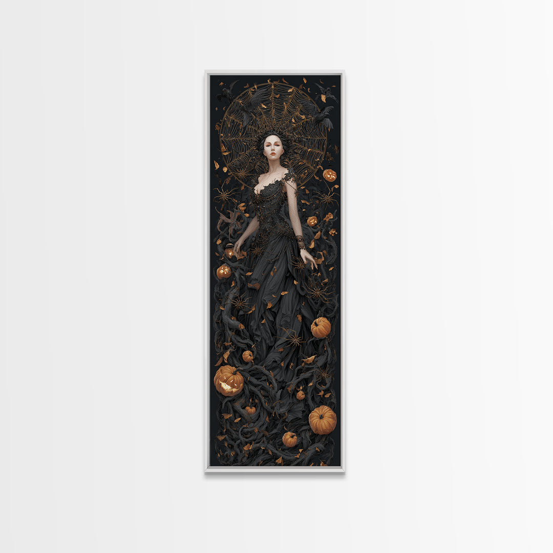 The Spider Queen, Tall Narrow Wall Art, Macabre Wall Art, Framed Canvas Print, Halloween Wall Decor, Gothic Home Decor, Spooky Wall Decor