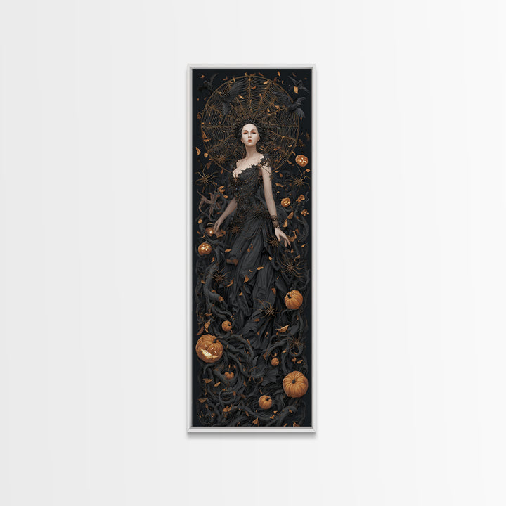 The Spider Queen, Tall Narrow Wall Art, Macabre Wall Art, Framed Canvas Print, Halloween Wall Decor, Gothic Home Decor, Spooky Wall Decor