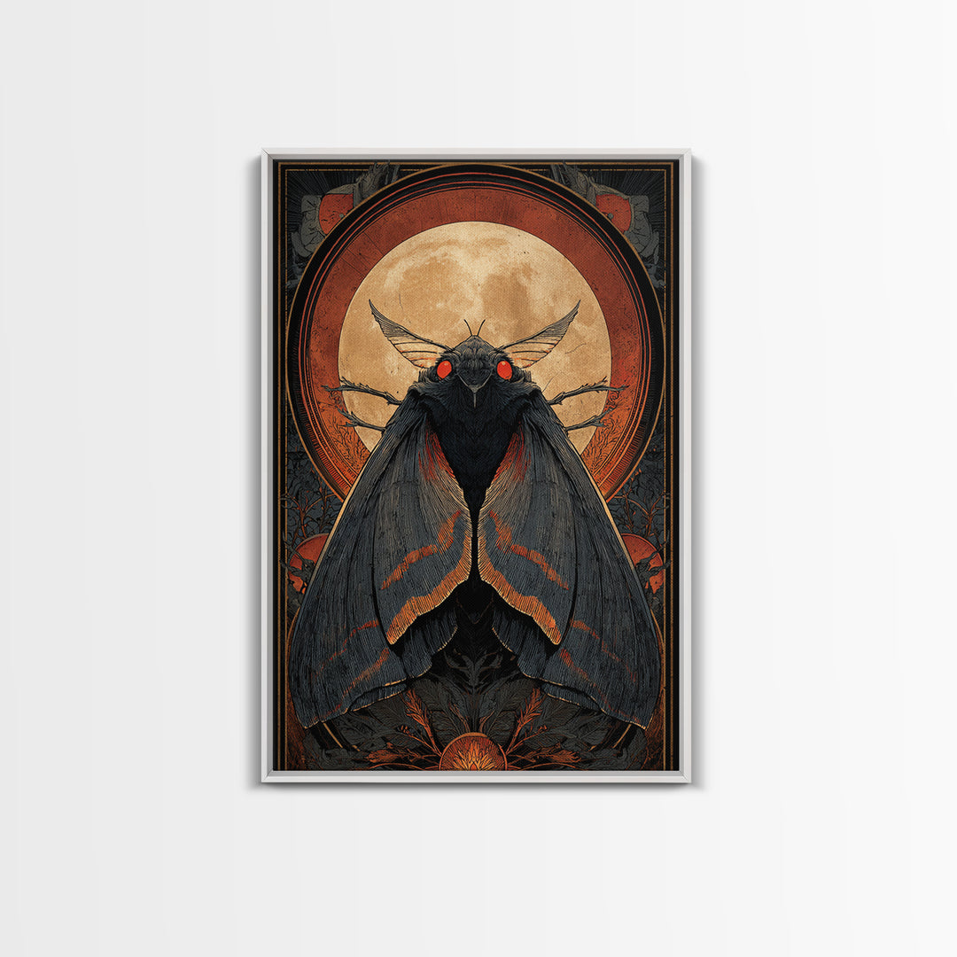 The Red-Eyed Moth Creature, Vertical Wall Art, Gothic Horror Wall Art, Framed Canvas Print, Halloween Wall Decor, Gothic Home Decor