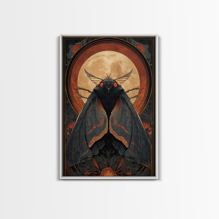 The Red-Eyed Moth Creature, Vertical Wall Art, Gothic Horror Wall Art, Framed Canvas Print, Halloween Wall Decor, Gothic Home Decor