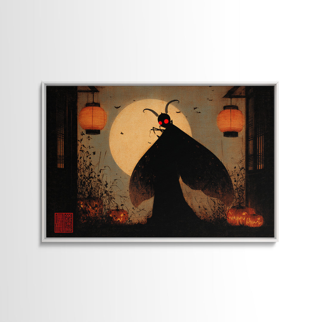 The Red-Eyed Moth Creature, Landscape Wall Art, Macabre Wall Art, Framed Canvas Print, Halloween Wall Decor, Gothic Home Decor