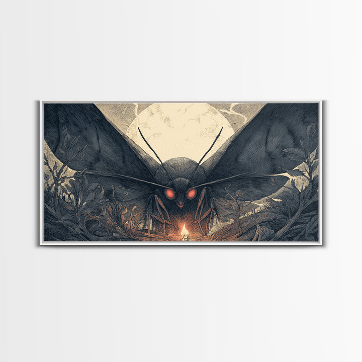 The Red-Eyed Moth Creature, Wide Panoramic Art, Spooky Home Decor, Canvas Print, Halloween Wall Decor, Gothic Home Decor, Macabre Wall Art