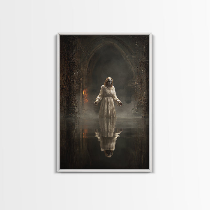 The Lake Phantom, Vertical Wall Art, Spooky Home Decor, Canvas Print, Halloween Wall Decor, Gothic Home Decor, Dark Fantasy Art
