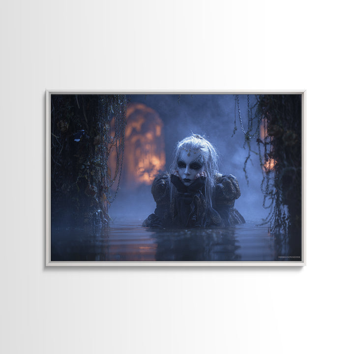 The Lake Phantom, Landscape Wall Art, Macabre Wall Art, Framed Canvas Print, Halloween Wall Decor, Gothic Home Decor, Halloween Wall Art
