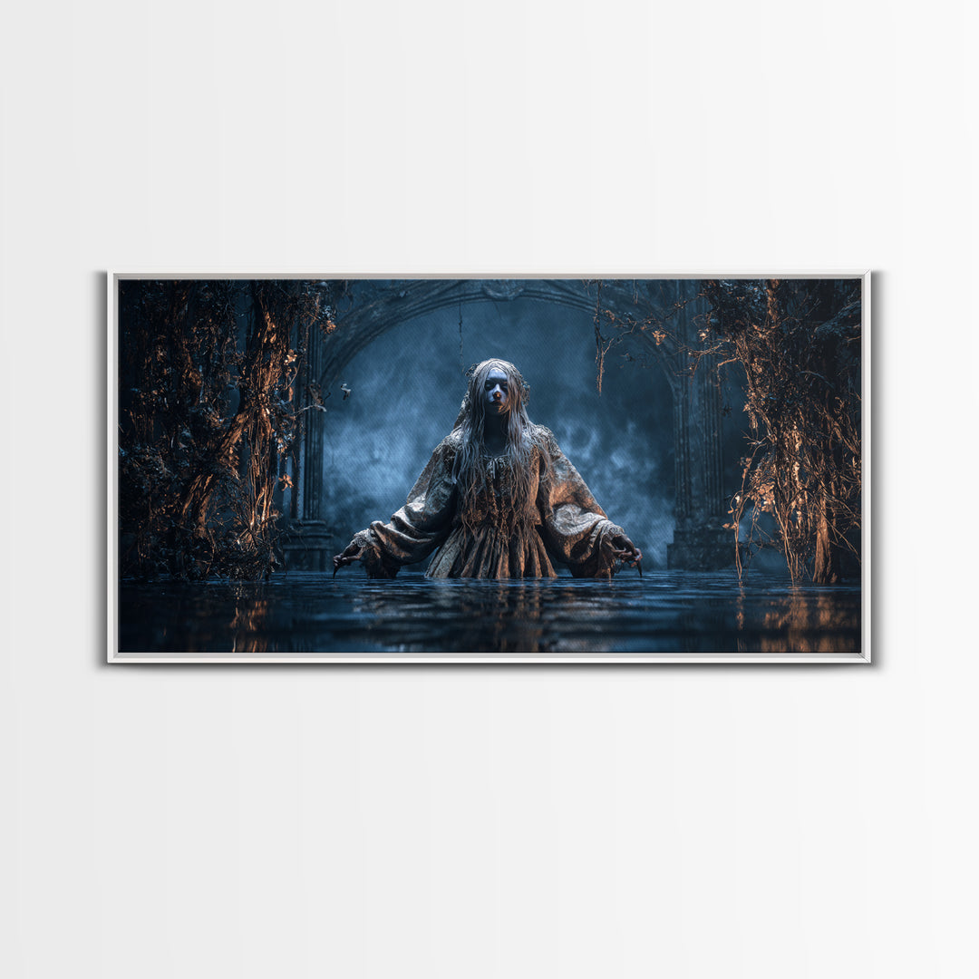 The Lake Phantom, Wide Panoramic Art, Dark Fantasy Wall Art, Canvas Print, Halloween Wall Decor, Gothic Home Decor, Collectible Wall Decor