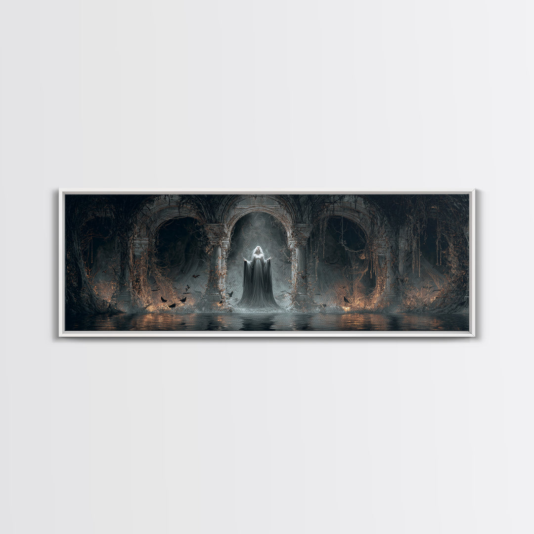 The Lake Phantom, Extra Wide Wall Art, Gothic Horror Wall Art, Framed Canvas Print, Halloween Wall Decor, Gothic Home Decor